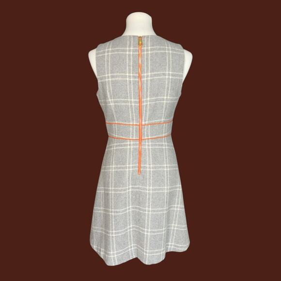 Sail to Sable Gray Orange Wool Plaid A-Line Mod Shift Dress Mod Size 4 - Picture 2 of 10